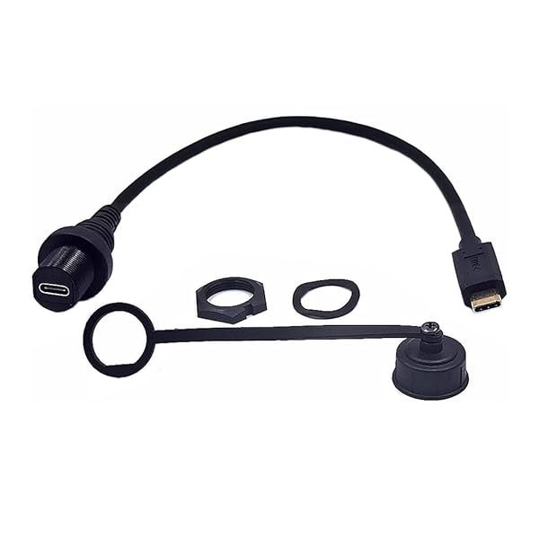 Kework 0.3 Meter USB 3.1 Type C Flush Mount Cable 3A 10Gbps Male to Female Extender for Car Truck Boat Motorcycle Gold Plated Plugs