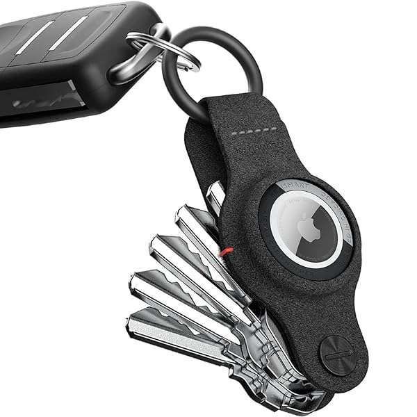 KeySmart Air: Compact Keyholder & Case for Apple AirTag - Smartshield Leather Keychain with Carabiner Keyring
