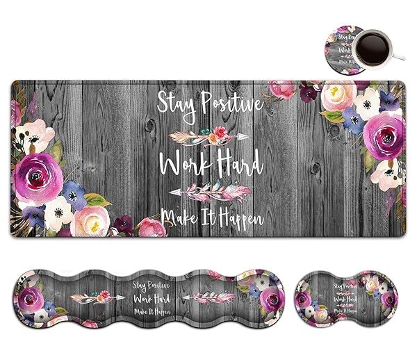 Keyboard Mouse Pad Set,Extended Gaming Mouse Pad + Memory Foam Keyboard Wrist Rest Support, Psalm 46-10 Blue Glitter Office Desk Mat Writing Pad Easy