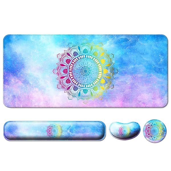 Keyboard Wrist Rest + Mouse Pad with Wrist Support + Desk Mat + Coaster 4 in 1 Set, XXL Large Gaming Mousepad Cute Ergonomic Mouse Pads for Desk