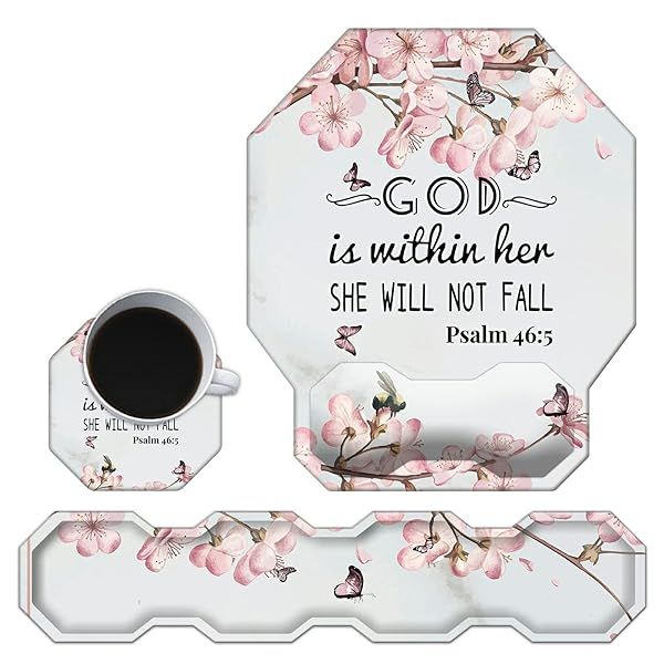 Cherry Blossom Keyboard Wrist Rest Pad and Ergonomic Gaming Mouse Pad Set with Memory Foam for Easy Typing and Wrist Pain Relief