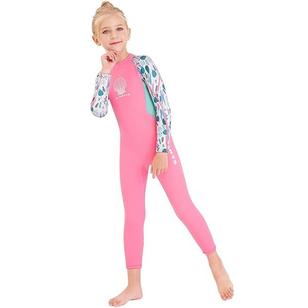 Kids Neoprene Wetsuit 2.5MM - Thermal Full Body Swimsuit for Girls & Boys, Long Sleeve Sun Protection for Water Sports (Pink, XXL)