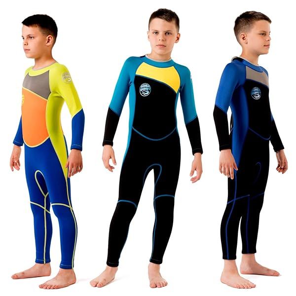 Kids Wetsuit for Boys Toddlers by Scubadonkey 2.5mm Neoprene UPF 50+ CPSC Safety Approved Blue Yellow Size 12