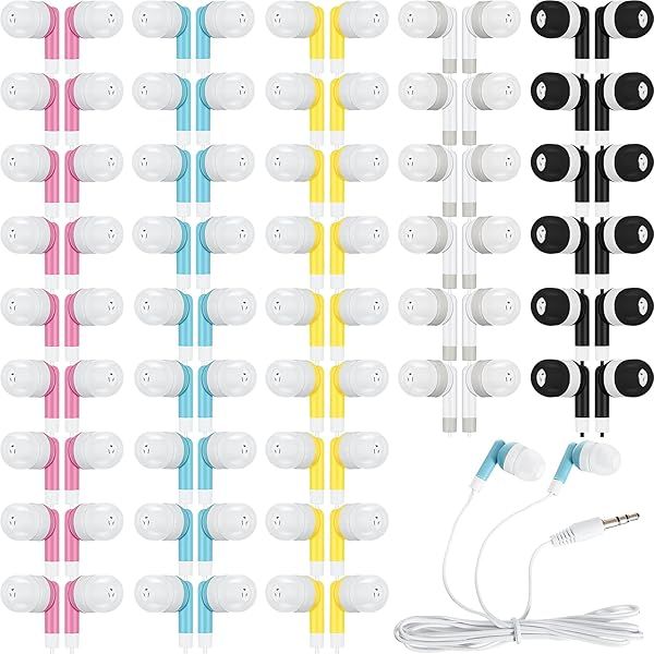 Kigeli 100 Pcs Kids Bulk Earbud Headphones for Classroom Student Wired Headphones in-Ear Earbud 3.5 mm Disposable Earphones Set for Kids Adult Class