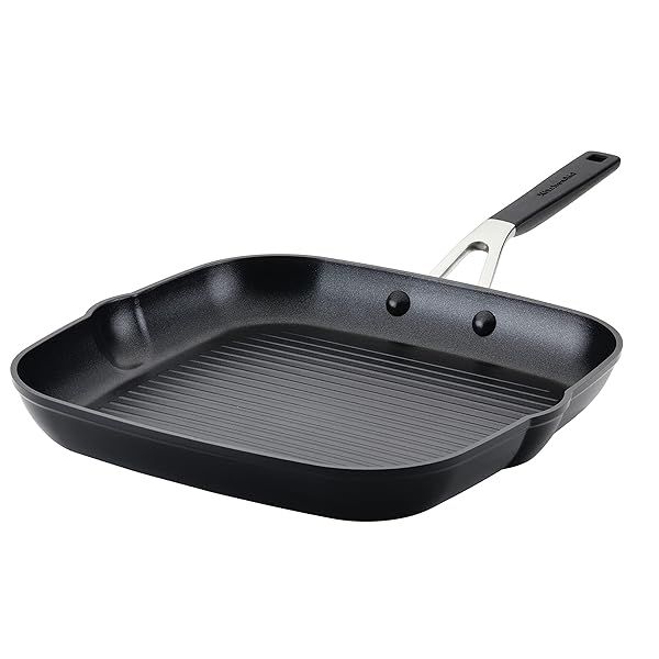 "KitchenAid 11.25" Hard Anodized Nonstick Grill Pan with Pour Spouts - Onyx Black"