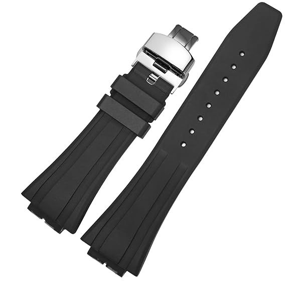Korlexchi Quick-release Strap Replacement Fluororubber Watch Band Compatible With GM5600 GM-5600B Watchband Accessories (Black strap + Silver Buckle)