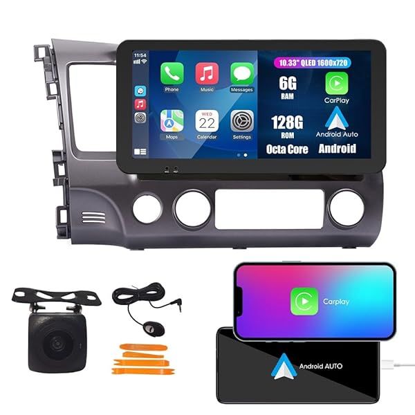 Kunfine Car CarPlay Android Auto Navigation Stereo GPS Radio Reverse Camera Display 10.33" QLED Touchscreen Headunit Tablet Pad Media Player for
