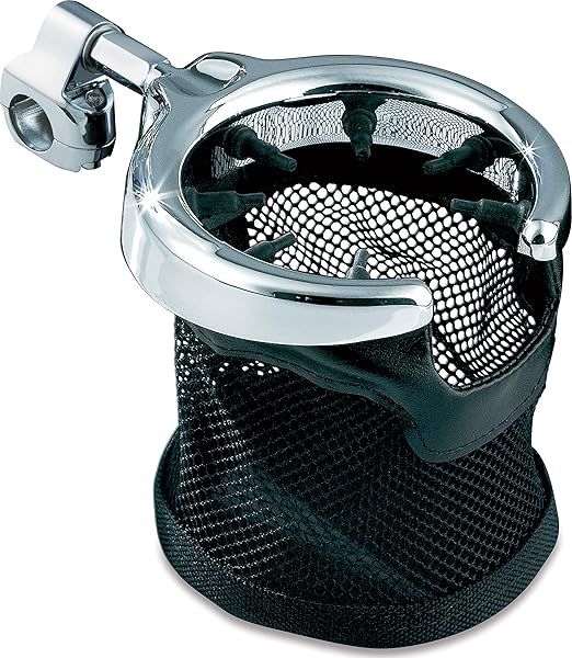 "Shop Kuryakyn 1484 Cup Holder for Harley-Davidson: Chrome Drink Holder with Mesh Basket for 1/2" Grab Rail"