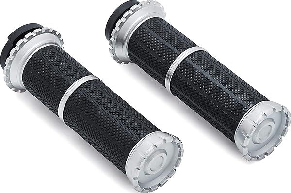 Upgrade Your Ride: Kuryakyn 3581 Riot Handlebar Grips for 2008-19 Harley-Davidson - Silver, Electronic Throttle Control