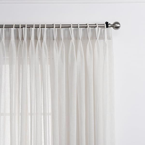 LANTIME White Semi Sheer Curtains Extra Long Faux Linen Pinch Pleated Drapery Set of 2 for Home Hotel Office 52 W x 120 L