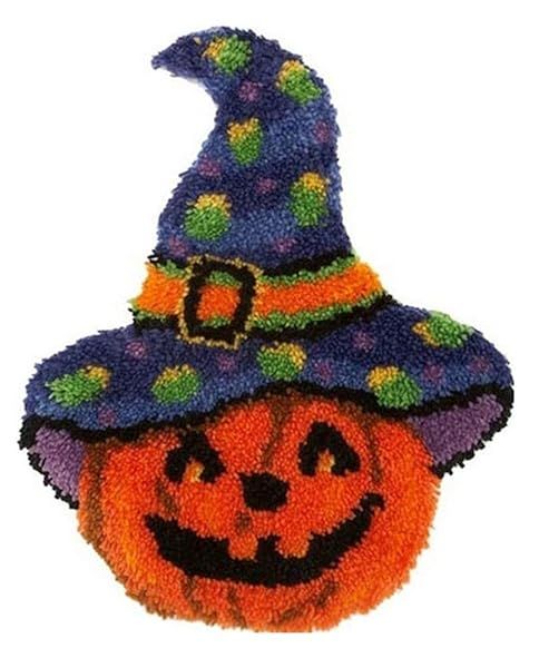 DIY LAPATAIN Latch Hook Kits: Halloween Pumpkin Hat & Rug Kits for Kids & Adults - Perfect Home Decor!