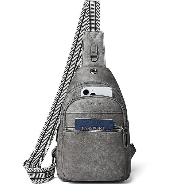 LATMAP 7L Sling Bag for Women Faux Leather Anti Theft Casual Daypack Waterproof Grey Crossbody Backpack Fanny Pack Purse