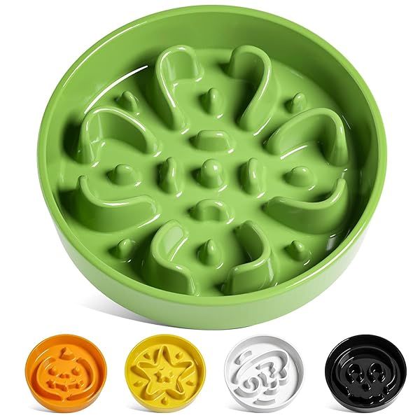 LE TAUCI Ceramic Slow Feeder Dog Bowl 1.5 Cups for Fast Eaters Puppy Puzzle Maze Clover Green Dog Dish