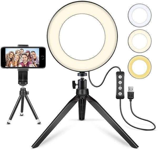 "6" LED Ring Light with Tripod & Phone Holder - Perfect for YouTube, Makeup & Desktop Use | 3 Modes & 11 Brightness Levels"