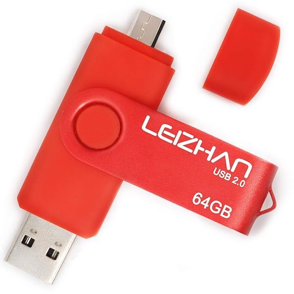 LEIZHAN 64GB Micro USB OTG Flash Drive for Smartphones and Tablets Compatible with Samsung Galaxy Xiaomi LG Sony OnePlus HTC Meizu Red