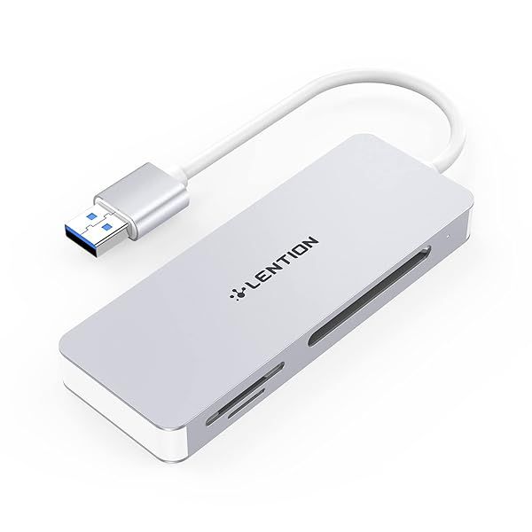 LENTION USB 3.0 Card Reader for CF SD Micro SD Compatible with Windows MacOS ChromeOS Fast Data Transfer Silver