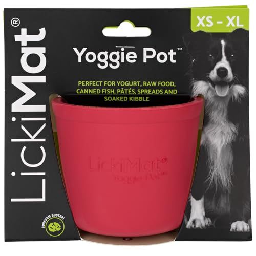 LICKIMAT Yoggie Pot Pink Long Lasting Rubber Licking Treat Dispenser Fun Enrichment for All Dog Sizes and Slow Feeder for Small Dogs
