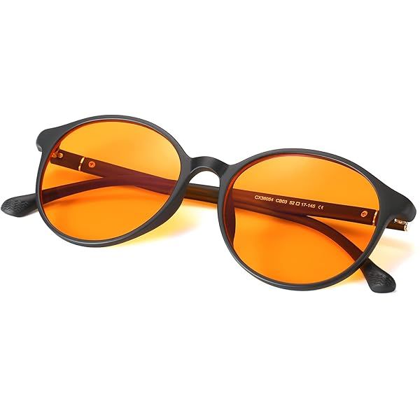 LIKSMU Blue Light Blocking Glasses for Gaming and Sleeping Vintage Round Eyewear Matte Black Frame Orange Amber Lens for Men and Women