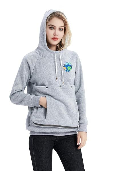 LINYUCHEN Cat Dog Carrier Hoodies Unisex Kangaroo Sweatshirt with Large Pet Pocket for Puppies and Kittens in Grey