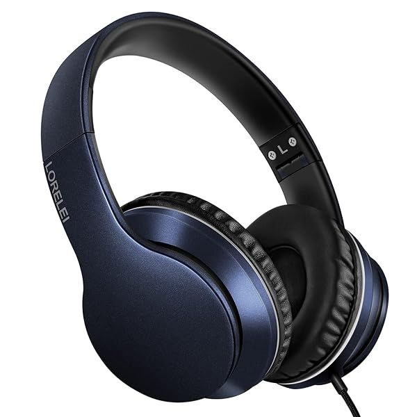 LORELEI X6 Lightweight Foldable Over-Ear Headphones with Microphone Portable Stereo Bass for Smartphone Tablet MP3 4 Dark Blue