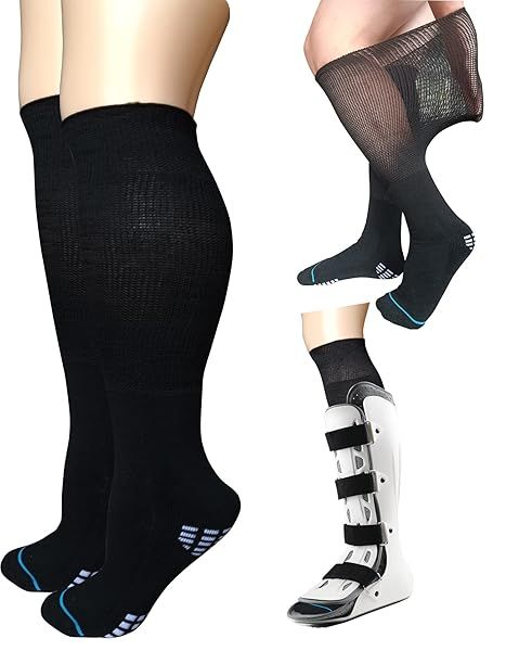 LORVVDE Replacement Sock Liner for Orthopedic Walking Boot Air Cam Cast Socks for Surgical Broken Leg Toe Fracture Boot 2 Pairs