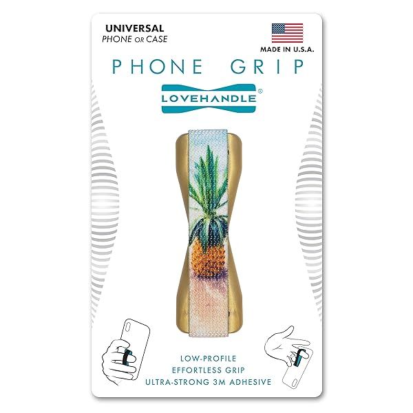 LOVEHANDLE Universal Phone Grip for Smartphones and Mini Tablets Wireless Charging Compatible Made in The USA Beached Pineapple