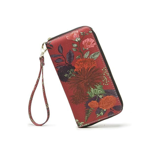 LOVESHE Women's RFID Blocking Zip Around Clutch Wallet Stylish Wristlet for Women in Viburnum Ranunculus Color