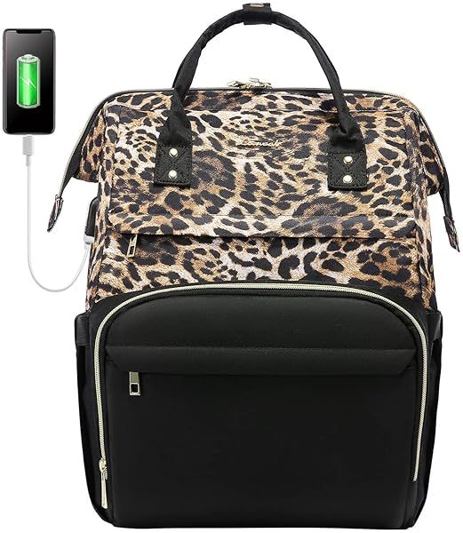 LOVEVOOK College Laptop Backpack 15.6 Inch Waterproof Travel Backpack for Women Anti-theft Work Bag Perfect Gift for Teachers and Nurses Leopard