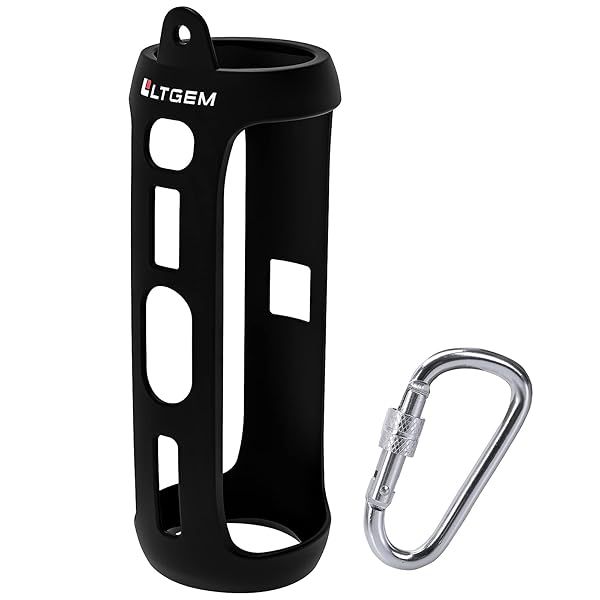 LTGEM Silicone Travel Case for JBL FLIP 5 Waterproof Speaker with Extra Carabiner Black