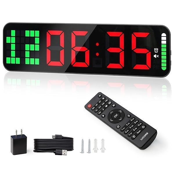 LUCORB Gym Timer - Large Digital Gym Clock Wall with Interval Time Progress Bar, Countdown Up Stopwatch, Remote Control for Home Gym Garage Boxing