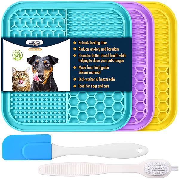LUKITO 3PCS Lick Mat for Dogs and Cats Suction Cup Licking Pad for Anxiety Relief and Boredom Reduction Dog Enrichment Toy
