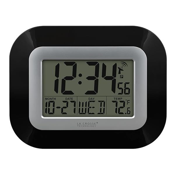La Crosse Technology WT8005UBINT Atomic Digital Wall Clock with Indoor Temperature Black