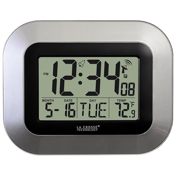 Buy La Crosse Technology WT-8005U-S Atomic Digital Wall Clock - Indoor Temp, Silver Finish