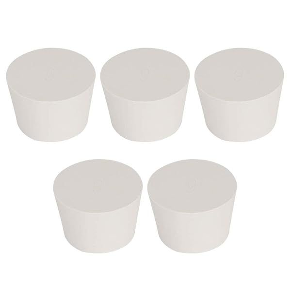 "Labasics 5PK Solid Rubber Stoppers - 1.42" Bottle, 1.81" Top, 1.22" Length - White Tapered Lab Seals for Secure Closure"