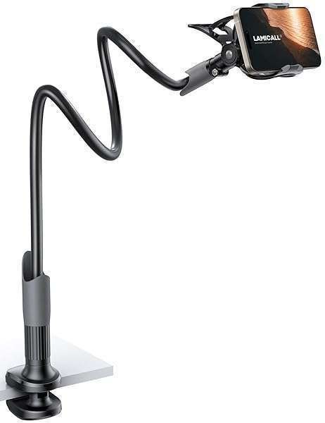 "Flexible Lamicall Gooseneck Phone Holder for Bed - Perfect Clamp for iPhone 16 Pro Max & 4-7" Phones"