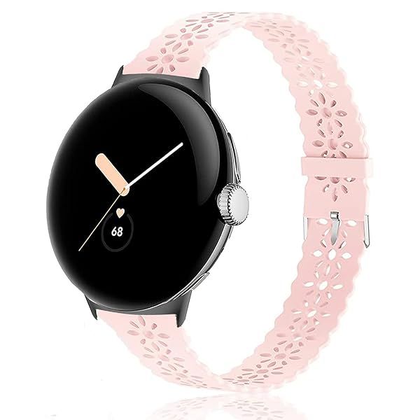 Lamshaw Compatible with Google Pixel Watch 2 Band, Silicone Lace Hollow-Out Watch Replacement Strap Compatible for Google Pixel Watch Pixel Watch 2