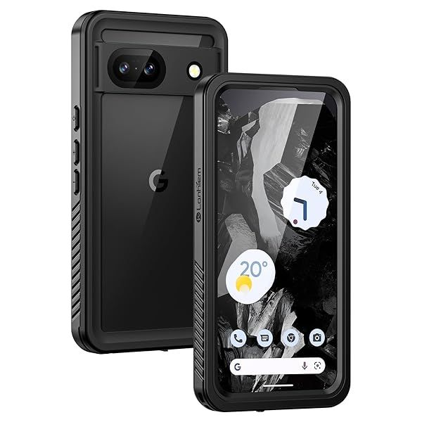 Lanhiem IP68 Waterproof Dustproof Rugged Case for Google Pixel 8a with Built-in Screen Protector Obsidian Black Full Body Shockproof