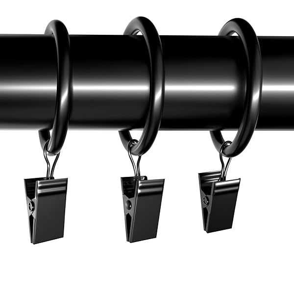 "20-Pack Vintage Black Curtain Rings with Clips - Perfect for Drapery & Bows, Fits 1" Rods, 2" Interior Diameter"