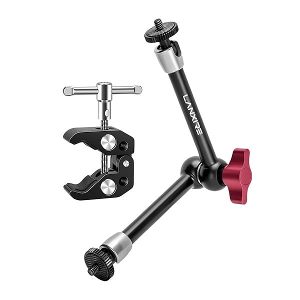 "Lanxire Super Clamp with 9.8" Adjustable Arm - 5X 1/4" & 1x 3/8" Thread for Monitors, Lights & Camera Cages - Max Load 4.4lb"