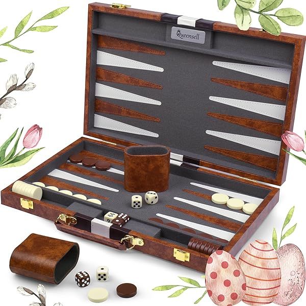 Large Backgammon Set 15 Inch Premium Board Game for 2 Players Adults and Kids with 32 Pieces in Quality PU Leather Case Gift for Men