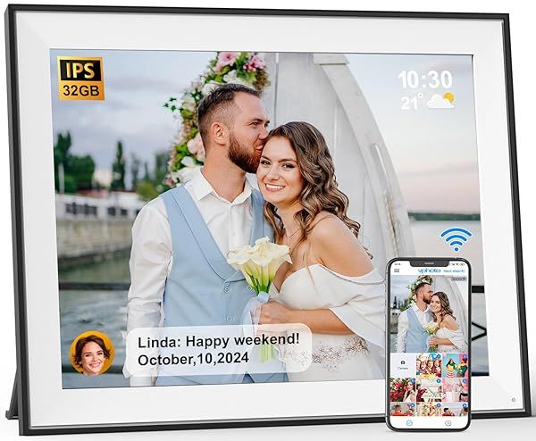 Large Digital Photo Frame 17 Inch Smart Touch Screen Picture Album 32GB Light Sensor App Email Free Cloud Storage Wall Mountable Home Decor