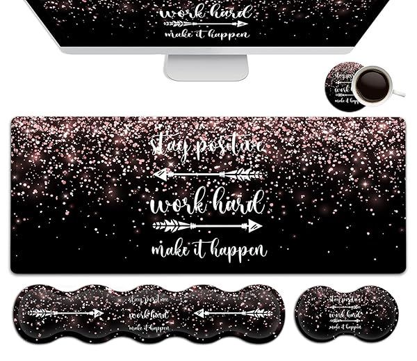 Large Gaming Mouse Pad Memory Foam Keyboard Wrist Rest,Extended Office Desk Mat,Office Desk Pad with Stitched Edges,Laptop Desk Table Protector Rose