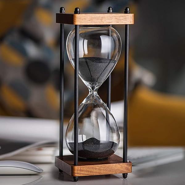 30-Minute Large Hourglass Timer - Decorative Wooden Sandglass in Black for Home Decor
