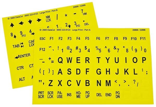 Large Print Keyboard Stickers for Visually Impaired - Black on Yellow Oversized Characters