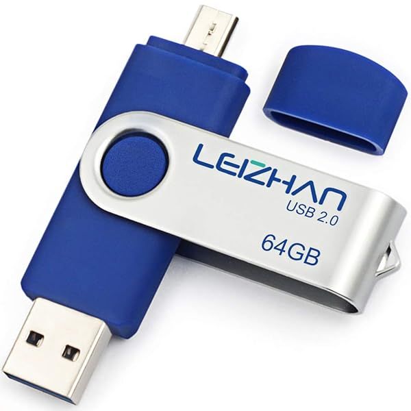 Leizhan 64GB Flash Drive for Android USB 2.0 Micro Pendrive OTG Memory Stick Blue