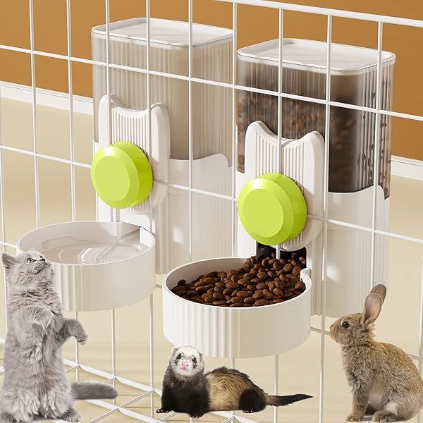Lemtrflo Automatic Rabbit Feeder and Water Dispenser for Cages Ideal for Cats Ferrets and Guinea Pigs with Food Water Bowl