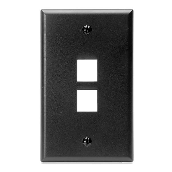 Leviton 41080-2EP QuickPort Wallplate - Black Single Gang 2-Port for Easy Connectivity