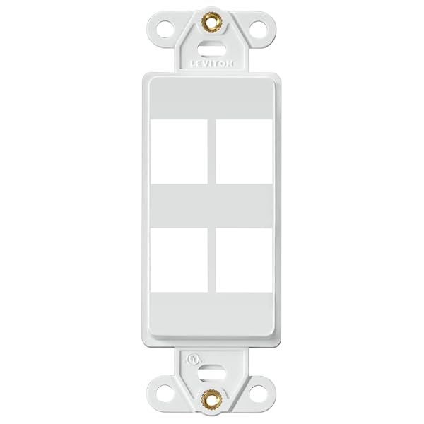 Leviton 41644-W QuickPort Decora Insert: 4-Port White Wall Plate for Easy Connectivity