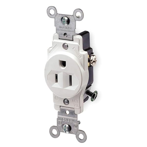 Leviton 5015-W 15 Amp Commercial Grade Single Receptacle - Narrow Body, Grounding, White