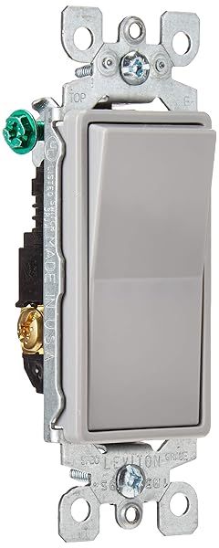 Leviton 5603-2GY 15 Amp Decora Rocker 3-Way Switch - Quiet, Grounding, Residential Grade, Gray